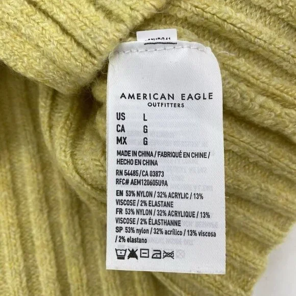 American Eagle Button-Front Cardigan Size Large Yellow Ribbed Cropped L - Picture 10 of 11